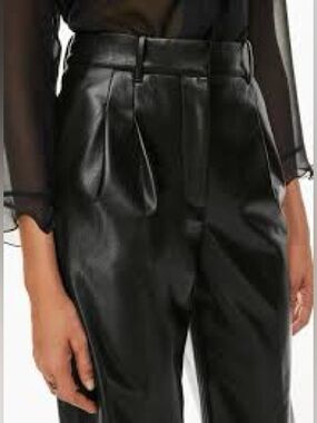 Aritzia Babaton | Black High-Waist Pleated Faux Leather Trouser Pants